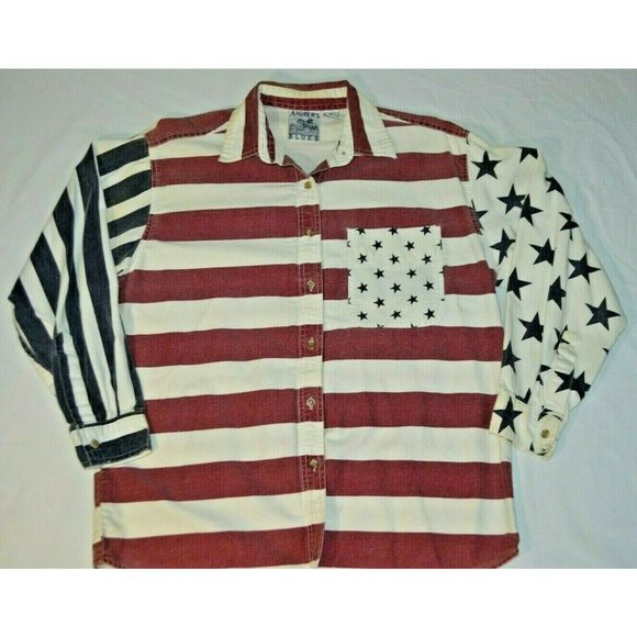 Andrews Blues Tops - Andrews Blues Patriotic Distressed USA Flag Button Down Shirt Womens M Cotton